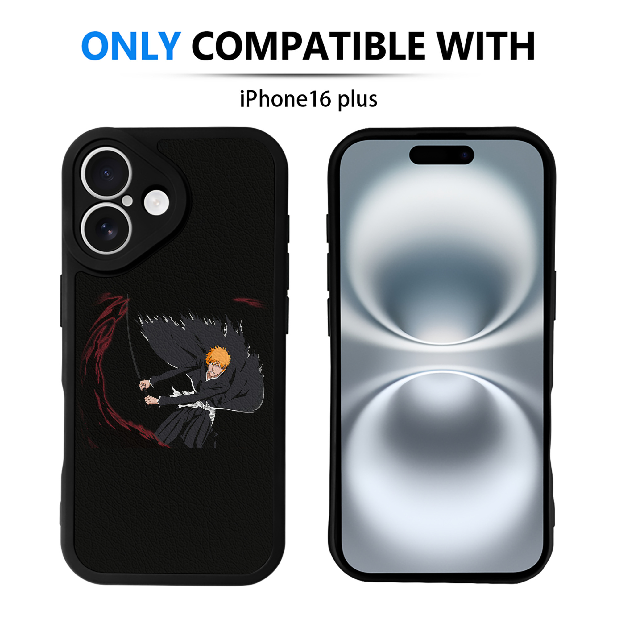 （画像用） ブリーチ 黒崎一護（くろさき いちご）BLEACH Kurosaki Ichigo 【iPhone 16シリーズ対応】シリコンスマホケース（レザー調） 材質：シリコン